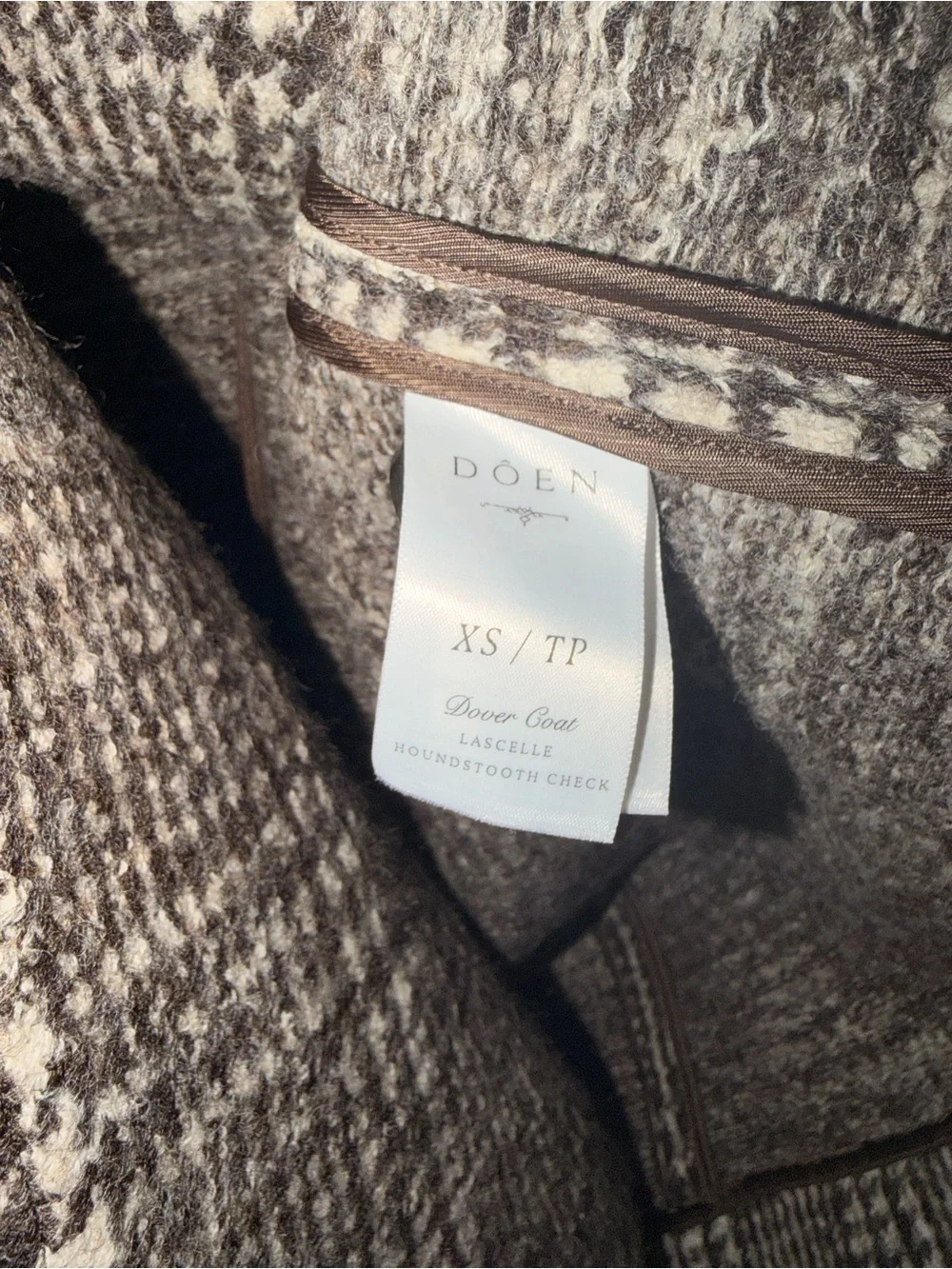 Doen Dover Coat in Lascelle Houndstooth Long Wool Size XS *